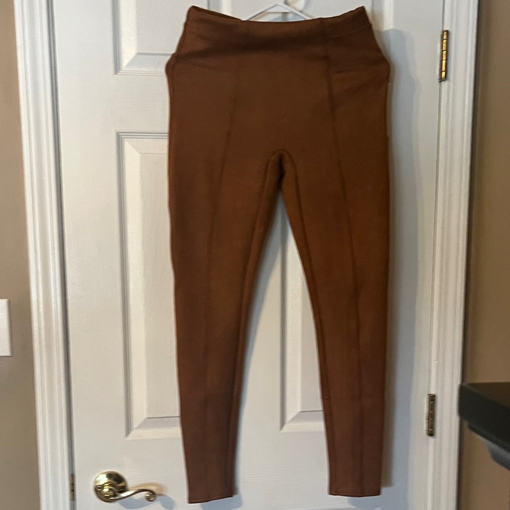 SPANX Faux Brown Suede High-Waisted Leggings